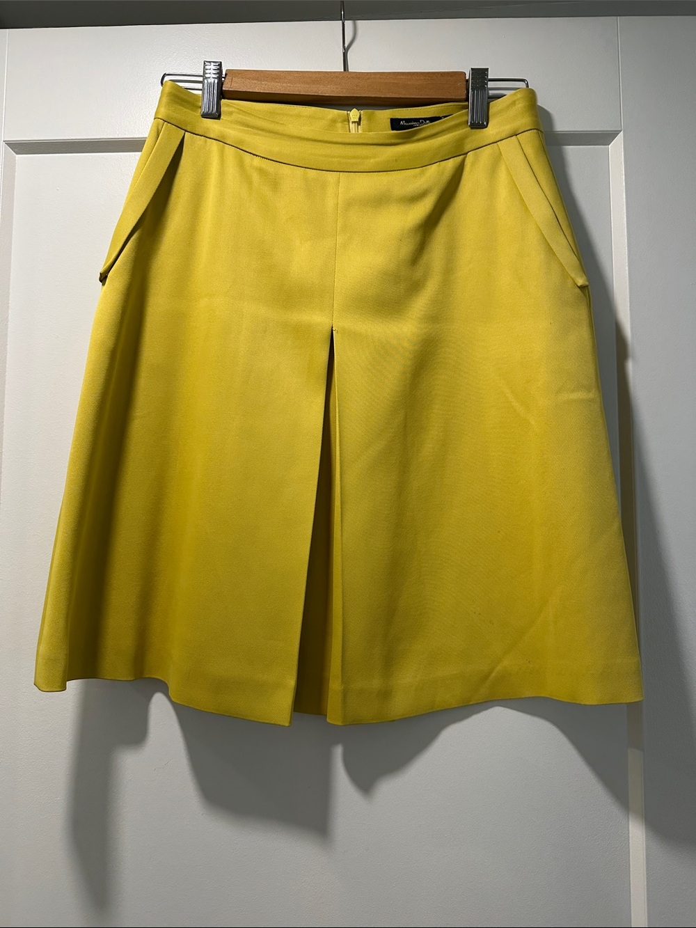 Massimo Dutti Bright Yellow A-Line Skirt with Front Pleat